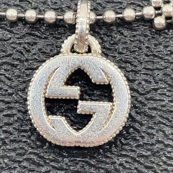 Auth GUCCI Interlocking GG Flower Ball Chain 925 Silver  Necklace W/Box - Picture 3 of 10